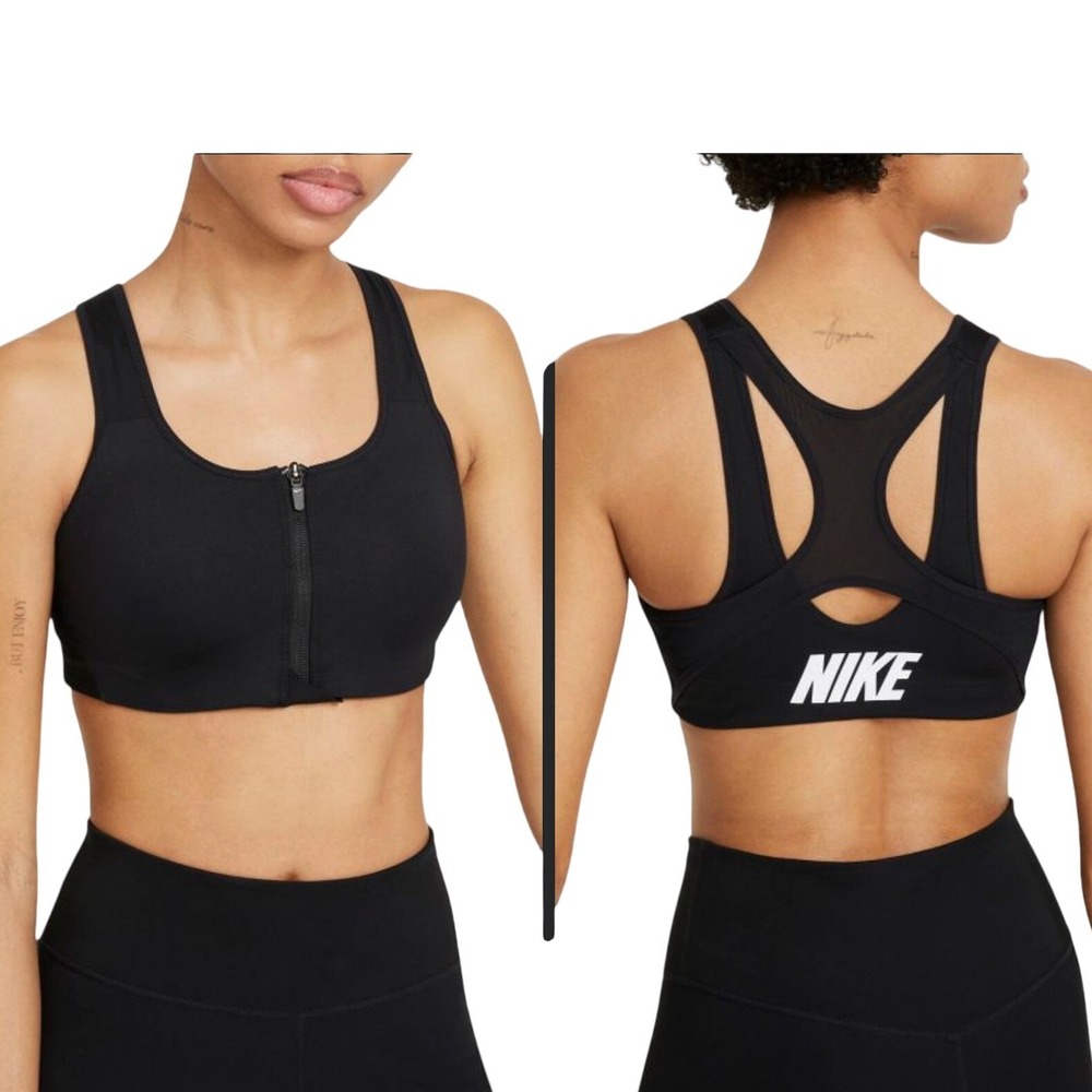 Nike Dri-Fit Shape High Support Padded Zip Front Sports Bra Black‎ Small CN3718